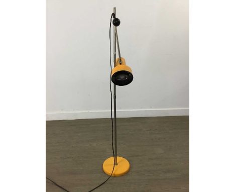 1970s ADJUSTABLE FLOOR LAMP,with light orange shade and base, stainless steel support, 100cm high