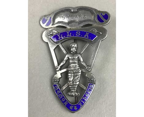 EDWARDIAN SILVER AND ENAMEL BADGE, inscribed L.L.S.A. and MEMOR ET FIDELIS, Birmingham 1903, along with other items including