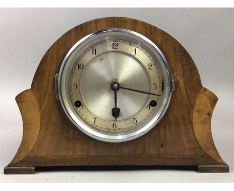 OAK MANTEL CLOCK,22cm high, along with another, a barometer, wood figures, bookends, Royal Copenhagen figure and other cerami