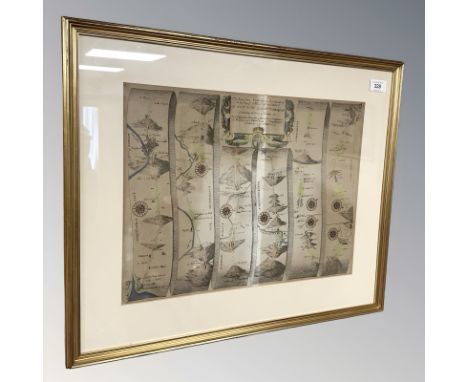 John Ogilby : The Road from Tinmouth in Northumberland to the City of Carlisle in Cumberland, strip map, engraved and hand-co
