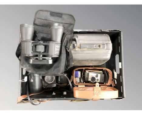 A Kodak projector in box, pair of Strathspey 20 x 50 binoculars, Eumig S-3 camera etc ( 1 box)