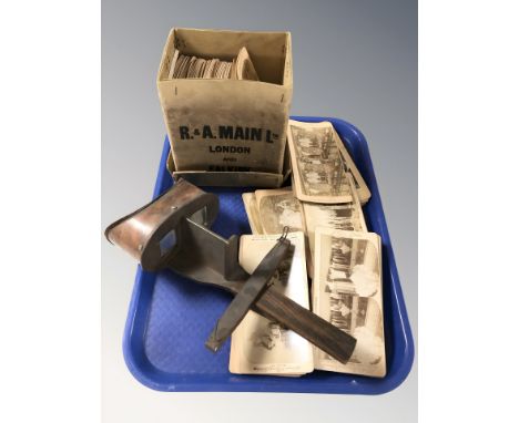 A stereoscope viewer, quantity of viewing cards including Underwood & Underwood examples 