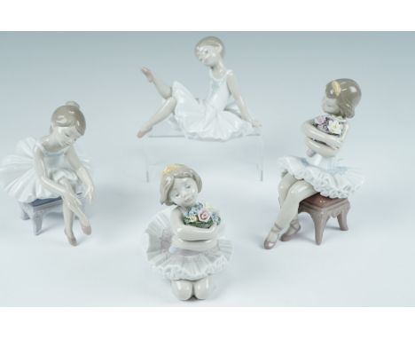 Four Lladro ballerina figurines, tallest 15 cm