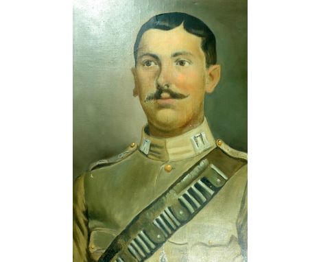 A Boer War period portrait of a trooper of the 6th (Inniskilling) Dragoon Guards in khaki drill with mounted infantry pattern