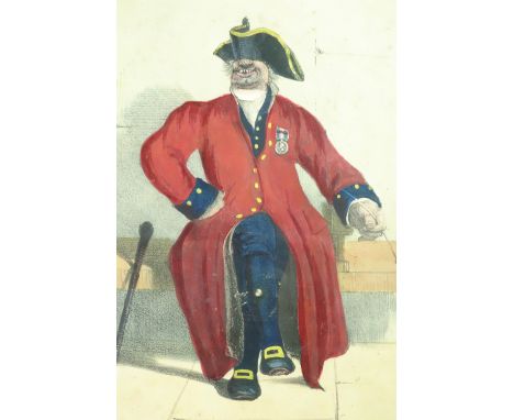 "A Stiff Old File from Waterloo"A rare early Victorian engraved lithographic polychrome volvelle depicting a Chelsea Pensione