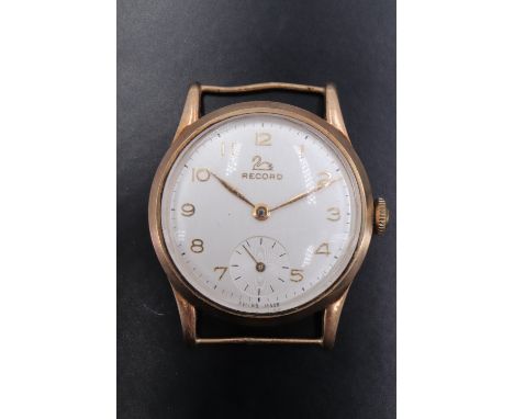 An early 1960s Record 9 ct gold wristwatch, having a calibre 022-18 15 jewel manual-wind movement and circular frosted silver