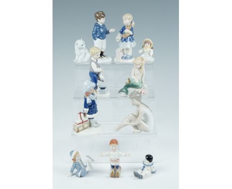 Eleven Royal Copenhagen figurines including the little mermaid, polar bear etc