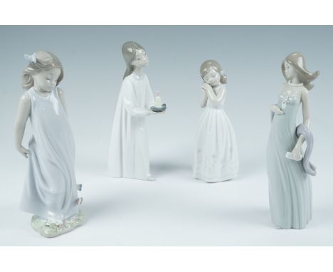 Four Lladro figurines including candle light, butterfly girl etc