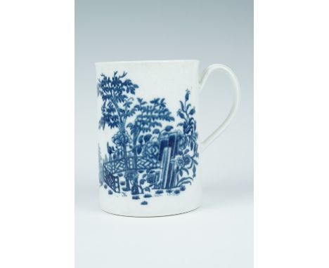 A first period 'Dr Wall' Worcester transfer printed blue and white tankard, having a blue crescent mark to base, 8.5 cm diame