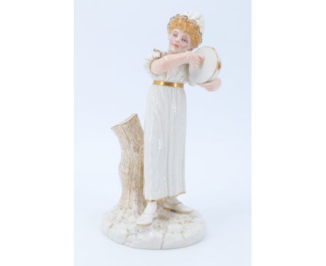 A late 19th Century Royal Worcester figure of a maiden with a tambourine, impress and underglaze marks, model number 1032, 21