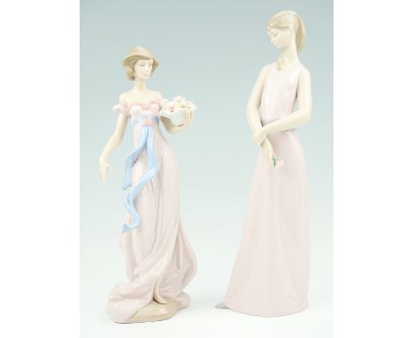Two Lladro lady figurines, tallest 35 cm