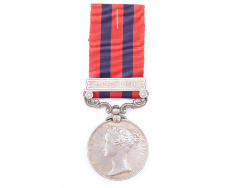 An India General Service Medal with Hunza 1891 clasp to 208 *** Soandersing [?] 3rd Madras Light Cavalry