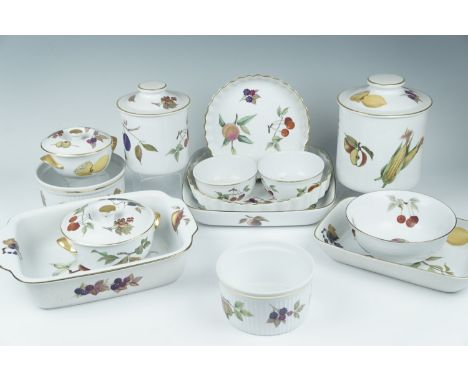 Royal Worcester Evesham ware flan dishes, a biscuit jar etc. (fourteen items)