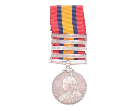 A Queen's South Africa Medal with four clasps to 2593 Pte R O'Hara, 1st Border Regt