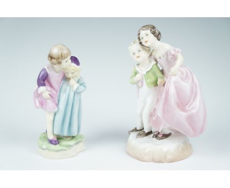 A mid 20th Century Royal Worcester figure group 'Sister', model number 3149, modelled by F G Doughty, and figurine 'Babes in 