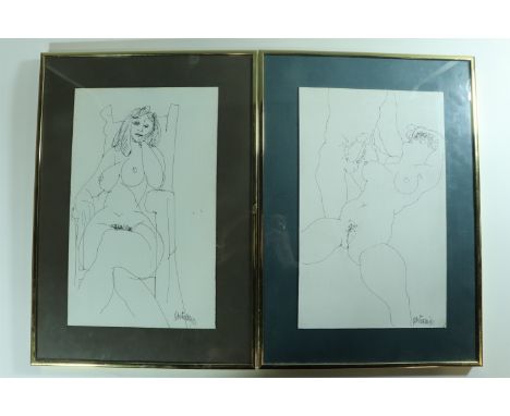 Douglas Owen Portway (South African, 1922 - 1993) A pair of erotic nudes, ink, inscribed artist's and date verso, signed and 