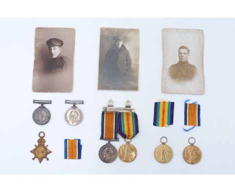 A Great War family medal group comprising a 1914-15 Star, British War and Victory Medals to 4872 Pte C Fall, Bedfordshire Reg