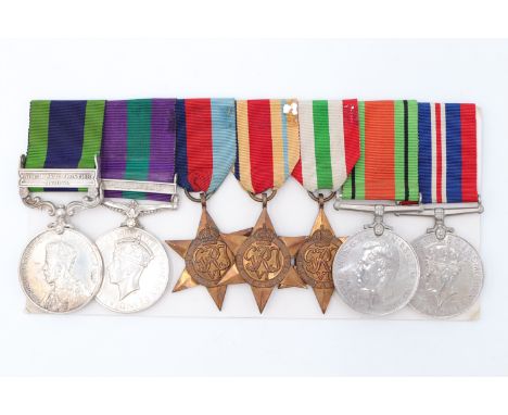 An India General Service Medal with North West Frontier 1930-31 clasp, General Service medal with Palestine clasp and Second 
