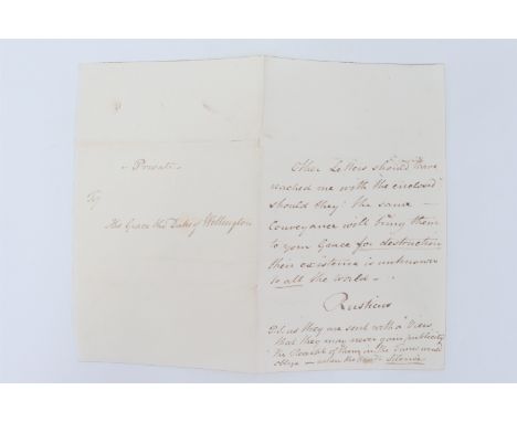 A Victorian manuscript letter addressed to "His Grace the Duke of Wellington" from "Rusticus": "Other letters should have rea