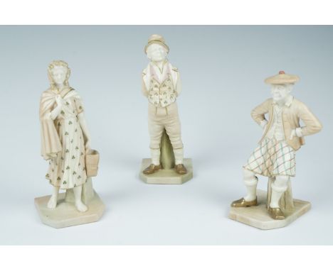 Three Royal Worcester blush ivory figurines, 1874, 835 and one other, tallest 18 cm 
