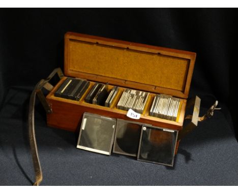 A Purpose Made Mahogany Box Of Magic Lanterns Slides (Approx 60) Mainly Alpine Views