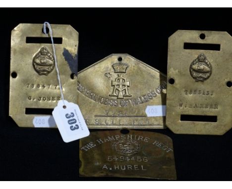 Four Original British Army Brass Name Plates