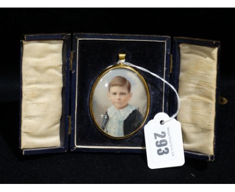 L Bernieri A Portrait Miniature Of A Young Boy, Signed