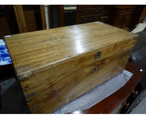 A 19th Century Brass Bound Chamfer Wood Campaign Trunk