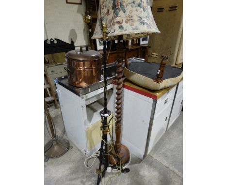 A Barley Twist Wooden Standard Lamp Together With An Ironwork Standard Lamp
