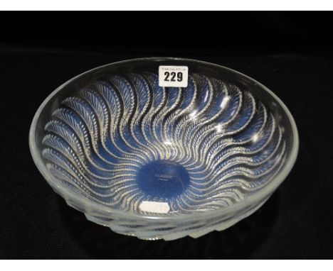 A Circular Lalique Glass Opal Finish Fruit Bowl With Stylised Seaweed Pattern Etched Upper Case Signature