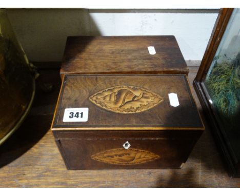 A Georgian Mahogany & Inlaid Tea Caddy Together With A Further Tea Caddy