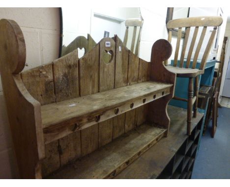 Old Pine Shelf Unit carved with Hearts together with a Victorian Kitchen Chair