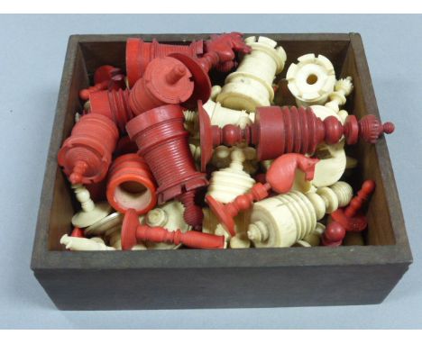 Quantity of Bone and Ivory Chess Pieces, Red and White