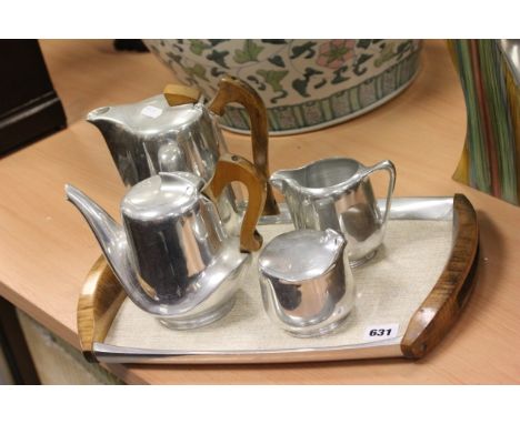 Picquot ware Four Piece Tea Service on Tray