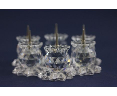 Boxed Swarovski Silver Crystal Set of Six Candle Holders, 7600 131 000, with Sworovski Leaflet