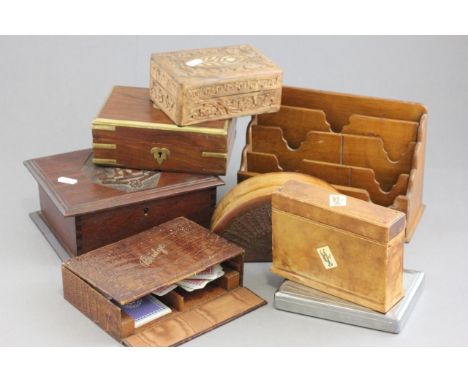 Two Playing Card Boxes, Stationery Rack, Four Wooden Boxes and another Box