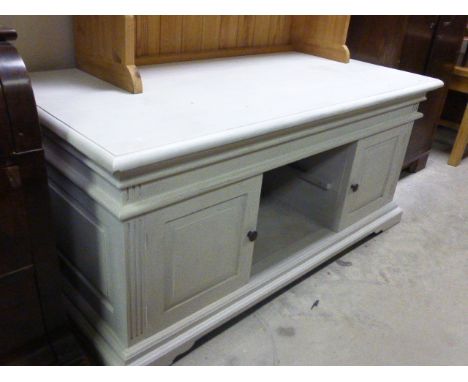 Painted Low Cabinet with Two Cupboard and Open Shelf