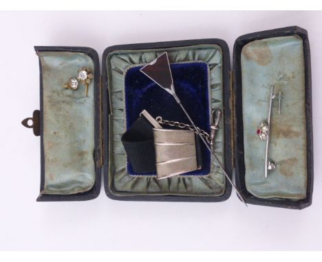 Three Stick Pins, Brooch, Fob in small case