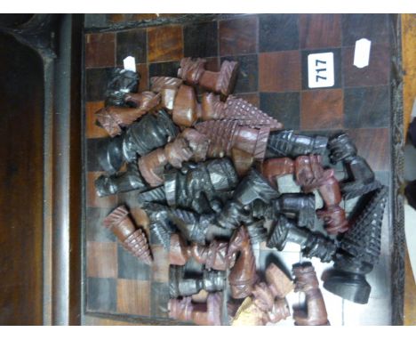 Wooden Carved African Chess Set with Board 