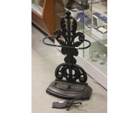 Coalbrookdale Style Cast Iron Stick Stand together with a Cast Iron Beetle Boot Jack