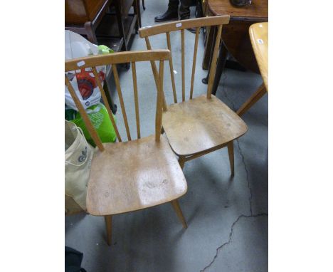 Four Ercol Pale Oak and Elm Stickback Dining Chairs