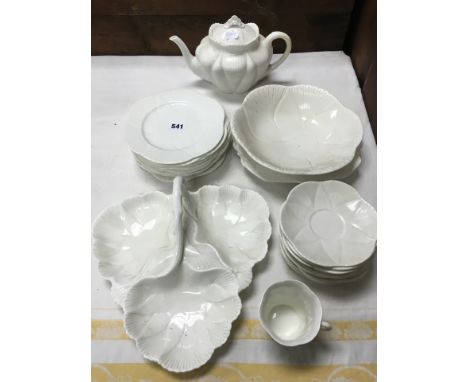 Shelley White Glazed Part Tea Service including Teapot, Three Section Dish, Bowl, Plates, Saucers and Cup