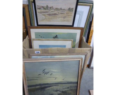 Large Quantity of Mixed Pictures and Prints including Peter Scott, Two Comical Prints Portland Cement and Jet Engine, etc