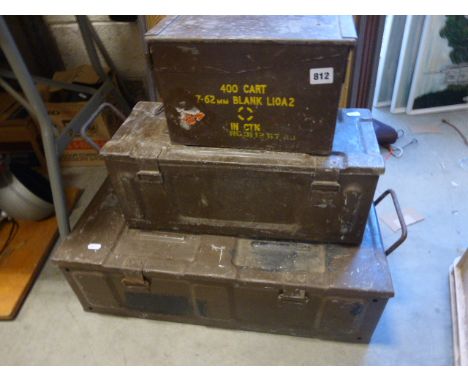 Three Metal Ammunition Boxes of Graduating Sizes