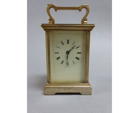 Gilt Brass Carriage Clock with White Enamel Face, stamped to back P.S.B. Harrow England