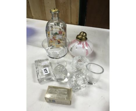 Collection of Scandinavian Glassware including Holme Gaard Decanter and eight other items including Skruf, Smalandshytian and