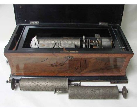 A Mermod 19th century Swiss musical box with interchangeable 23cm cylinder and single comb playing six airs, parachute pause,