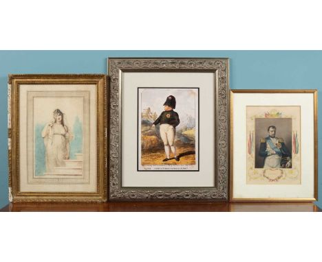 Two framed pictures of Napoleon Bonaparte, one in a gilt frame signed 'D.J. Pound', 33 x 26cm; the other in an ornate silvere