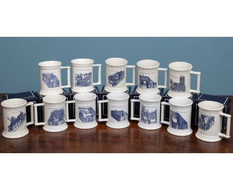 A collection of twelve vintage porcelain Oxford mugs, depicting various Oxford city scapes including colleges and cathedrals,