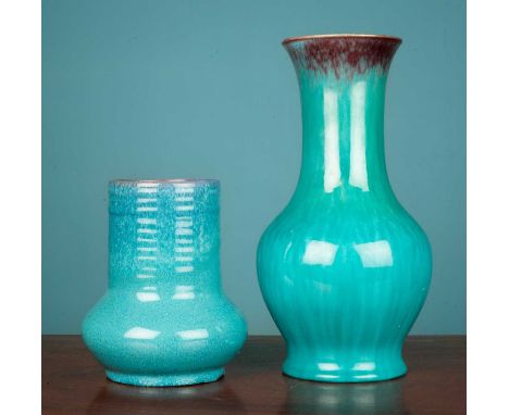 A large turquoise glazed Royal Lancastrian vase, 28 x 14cm; together with a smaller Carter Stabler Adams Poole turquoise glaz